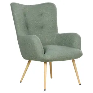 Wingback Chair VEJLE with Footstool Boucle Light Green