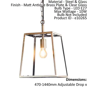 Ceiling Pendant Light Matt Antique Brass & Clear Glass 10W LED E27 e10265