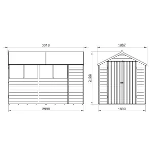 Forest Garden Overlap 10x6 ft Apex Wooden 2 door Shed with floor & 4 windows - Assembly service included