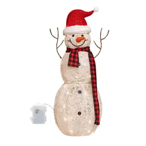 95cm Battery Operated Light up Christmas Snowman in Santa Hat with Warm White LEDs