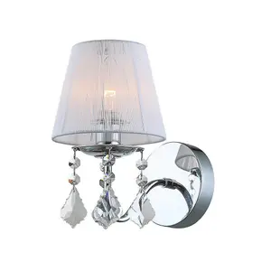 Luminosa Wall Lamp Chrome, White 1 Light  with White, Fabric Shade, E14