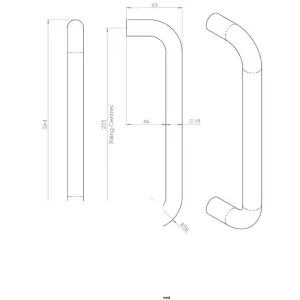 2x Round D Bar Pull Handle 244 x 19mm 225mm Fixing Centres Satin Stainless Steel