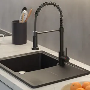 Quadron Salma Black coil kitchen tap with spray function