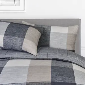 Smart Living Luxury Super Soft Easy Care Block Check Reversible Duvet Cover with Pillowcase