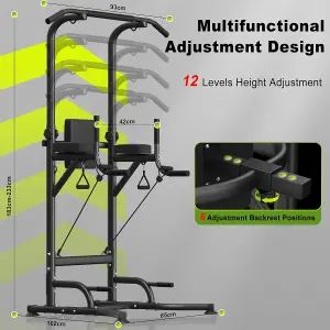 Power Tower Dip Station Pull Up Bar, Adjustable Height Multi-Function Power Tower,Push Up Workout Abdominal Exercise for Home Gym