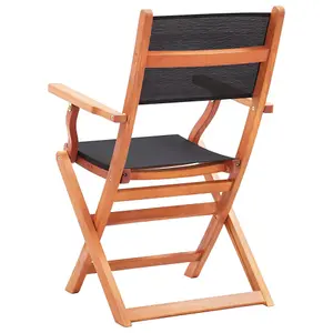 Berkfield Folding Garden Chairs 2 pcs Black Solid Eucalyptus Wood and Textilene