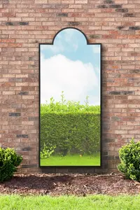 MirrorOutlet Genestra - Black Modern Wall & Leaner Garden Mirror 75"x 33" 190x85cm