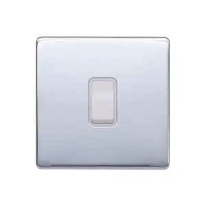 Polished Chrome Screwless Plate 1 Gang Intermediate Light Switch - White Trim - SE Home