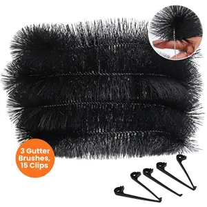 Gutter Brush Pack of 3 - Brush size 4m with 15 Gutter brush clips, Black Guttering Leaf Guard Total Length 12 m Stop Leaves Moss