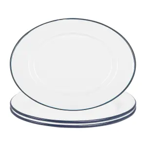 Argon Tableware White Enamel Serving Platters - 30.5cm x 22.5cm - Blue - Pack of 3