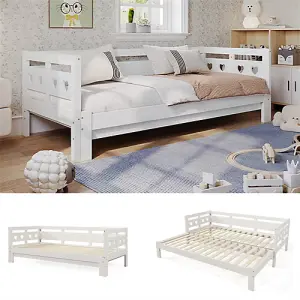 Daybed Cabin Bed Wooden 3FT Single Sofa Guest Bed, Pull out Trundle Wooden Bed Heart for Living Room and Bedroom