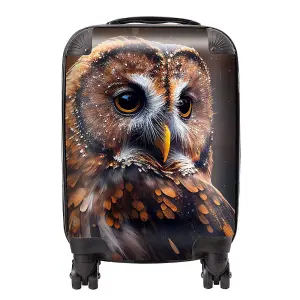 Tawny Owl Face Splashart Dark Background Suitcase - Mini Cabin