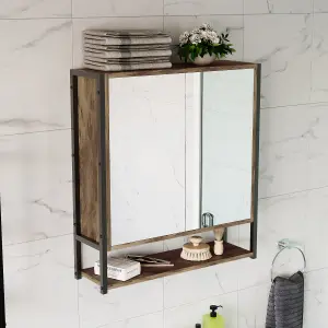 Lana Matt Brown Double Bathroom Wall cabinet With 2 mirror doors (H)600mm (W)535mm