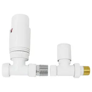 Right Radiators White Straight TRV Thermostatic Radiator Valve and Manual Straight Valve 15mm x 1/2"