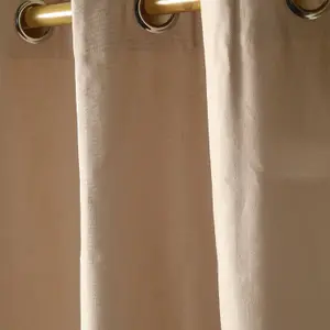 Homescapes Plain Off Beige Cotton Eyelet Curtains 137 x 228 cm