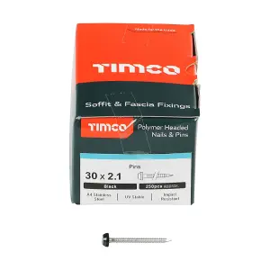 Timco - Polymer Headed Pins - A4 Stainless Steel - Black (Size 30mm - 250 Pieces)