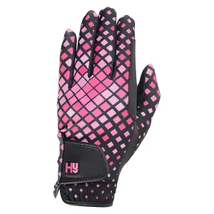 Hy5 Unisex Lightweight Printed Riding Gloves Black/Light Pink/Cerise (XL)