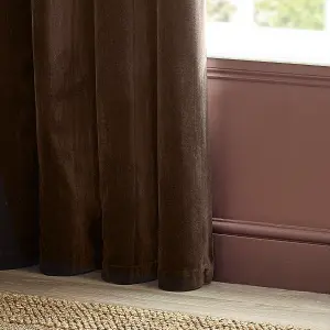 Yard Heavy Chenille Velvet Eyelet Curtains, Brown