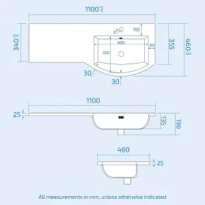 Nes Home Hurdley 1100mm Right Hand Sink White Combination Vanity Unit with BTW Toilet