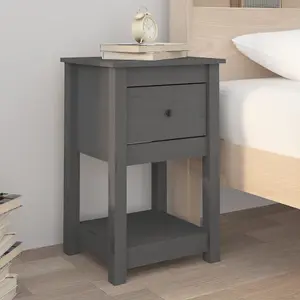 Berkfield Bedside Cabinet Grey 40x35x61.5 cm Solid Wood Pine