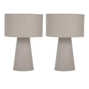 Set of 2 Cone - Grey Fabric Table Lamps or Bedside Lights. (Set of 2)