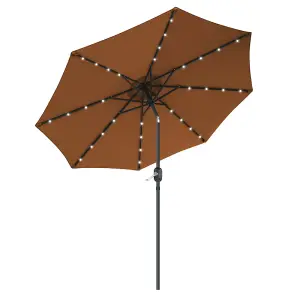 SunDaze 2.7M Coffee Garden Parasol with Solar LED Lights and Crank Tilt Mechanism Outdoor Patio Umbrella