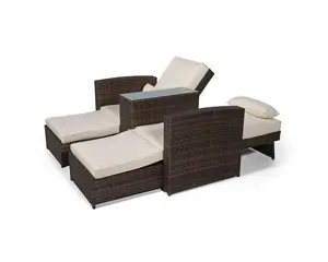 Giardino Nevada Double Reclining Rattan Sun Loungers Set - Brown