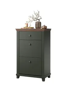 Evora 28 Shoe Cabinet in Green & Oak Lefkas - W710mm H1130mm D420mm, Practical and Stylish