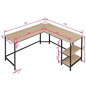 Desk Hamilton - corner unit, shelf with 2 storage compartments - industrial wood light, oak Sonoma