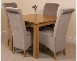 Oslo 90 x 90 cm Oak Small Dining Table and 4 Chairs Dining Set with Montana Grey Fabric Chairs