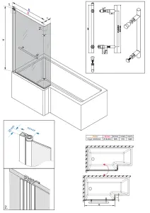 SunDaze 6mm Toughened Safety Glass L Shaped Shower Bath Screen Hinged Return and Towel Rail Chrome