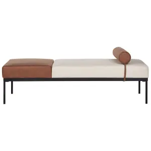 Faux Linen/Faux Leather Chaise Lounge Beige and Brown MALMOS