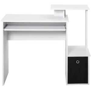 HOMCOM Computer Desk with Sliding Keyboard Tray Storage Drawer Shelf White