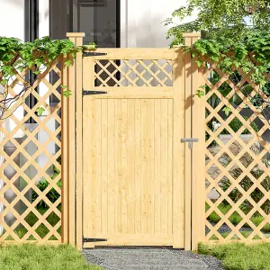 Rhombus Garden Wood Fence Gate with Door Latch 90cm W x 180cm H