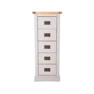 Loreo 5 Drawer Narrow Chest of Drawers Bras Drop Handle