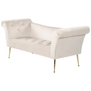 Velvet Chaise Lounge Cream Beige NANTILLY