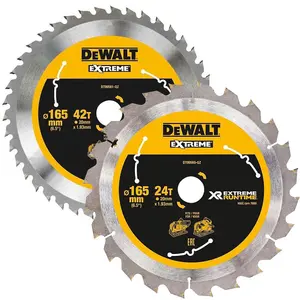 Dewalt 165mm DCS520 Plunge Saw Blade Pack 42T + 24T Extreme Runtime + Rail Bag