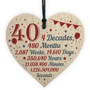 Red Ocean Novelty 40th Birthday Christmas Handmade Wooden Hanging Heart Sign Keepsake Funny Gift For Friend Brother