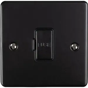 13A DP Unswitched Fuse Spur MATT BLACK & Black Mains Isolation Wall Plate