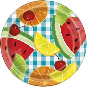 Unique Party Summer Picnic Paper Gingham Disposable Plates (Pack of 8) Multicoloured (One Size)