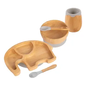 5pc Bamboo Elephant Baby Weaning Set - Grey