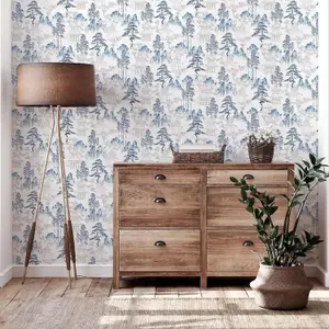 Arthouse Japanese Pagoda Floral Blue Grey Flowers Wallpaper -924803