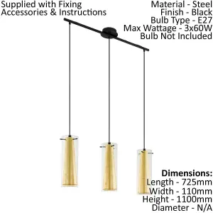 Pendant Ceiling Light Black Shade Inner Gold Outer Clear Glass Bulb E27 3x60W