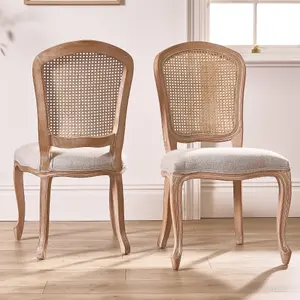 Set of 2 Vintage Style Loire Rattan Back Indoor Furniture Dining Chairs