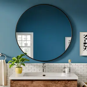 Baum Metal Flat Wall Mirror Black / 80 cm H x 80 cm W