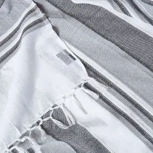 Homescapes Cotton Morocco Striped Monochrome Throw, 150 x 200 cm