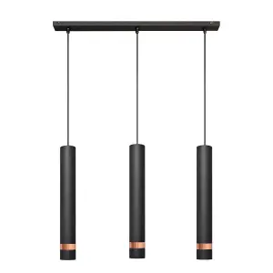 Luminosa Tuba Straight Bar Pendant Ceiling Light Black, Rose Gold 60cm