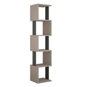 Chane Wall-Mounted Bookcase with 5 Shelves | Modern Storage Unit for Home or Office Light Mocha/Anthracite