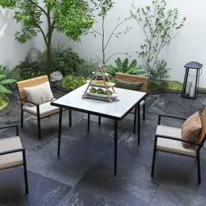 Outsunny Outdoor Dining Table for 4 with Marble Effect Tempered Glass Top White