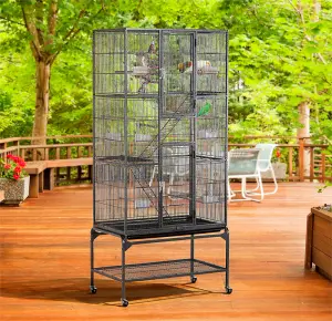 Yaheetech Black Rolling Metal Bird Cage with Detachable Stand Large